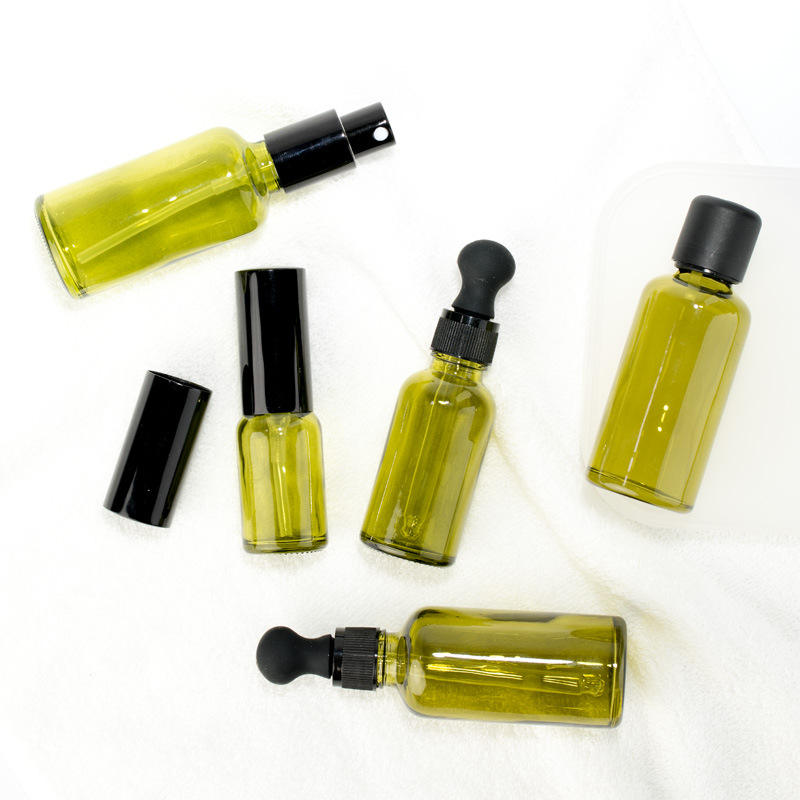 5ml 10ml 15ml 30ml 50ml 100ml Amber Essential Oil Roller Bottle Green Color Dropper Cap Perfume Spray Bottle