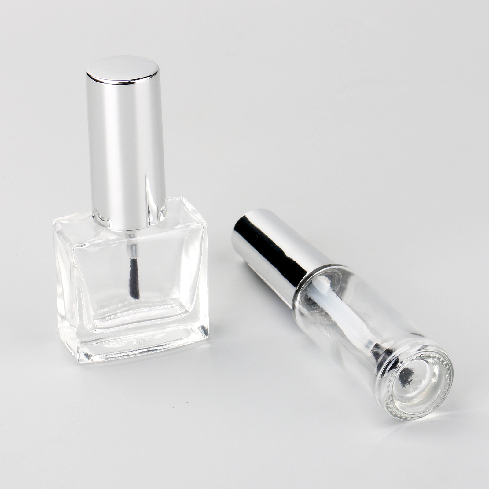 Customized Logo 7ml 10ml Silver Caps Empty UV Gel Nail Polish Clear Glass Bottle With Black Brush