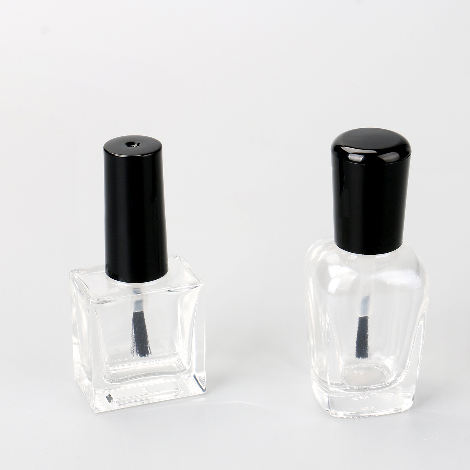 Empty Nail Polish Glass Bottles Square Bottom Shape Transparent 10ml Nail Polish Bottle With Plastic Brush And Black Cap