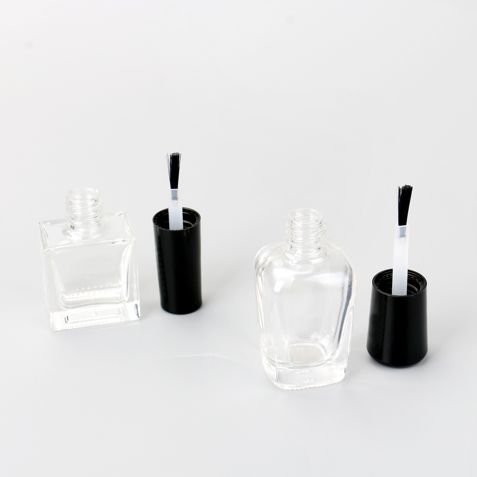 Empty Nail Polish Glass Bottles Square Bottom Shape Transparent 10ml Nail Polish Bottle With Plastic Brush And Black Cap