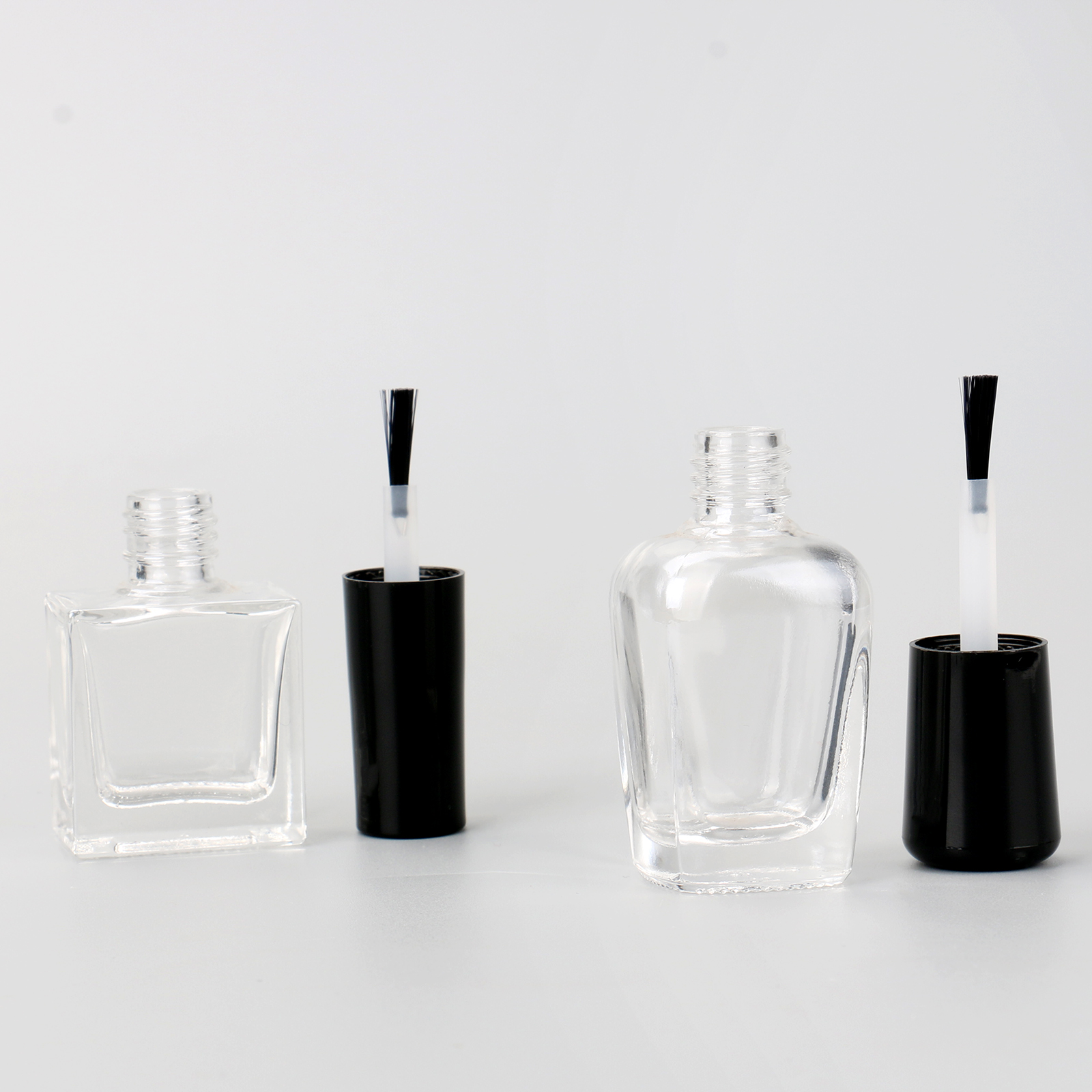 Empty Nail Polish Glass Bottles Square Bottom Shape Transparent 10ml Nail Polish Bottle With Plastic Brush And Black Cap