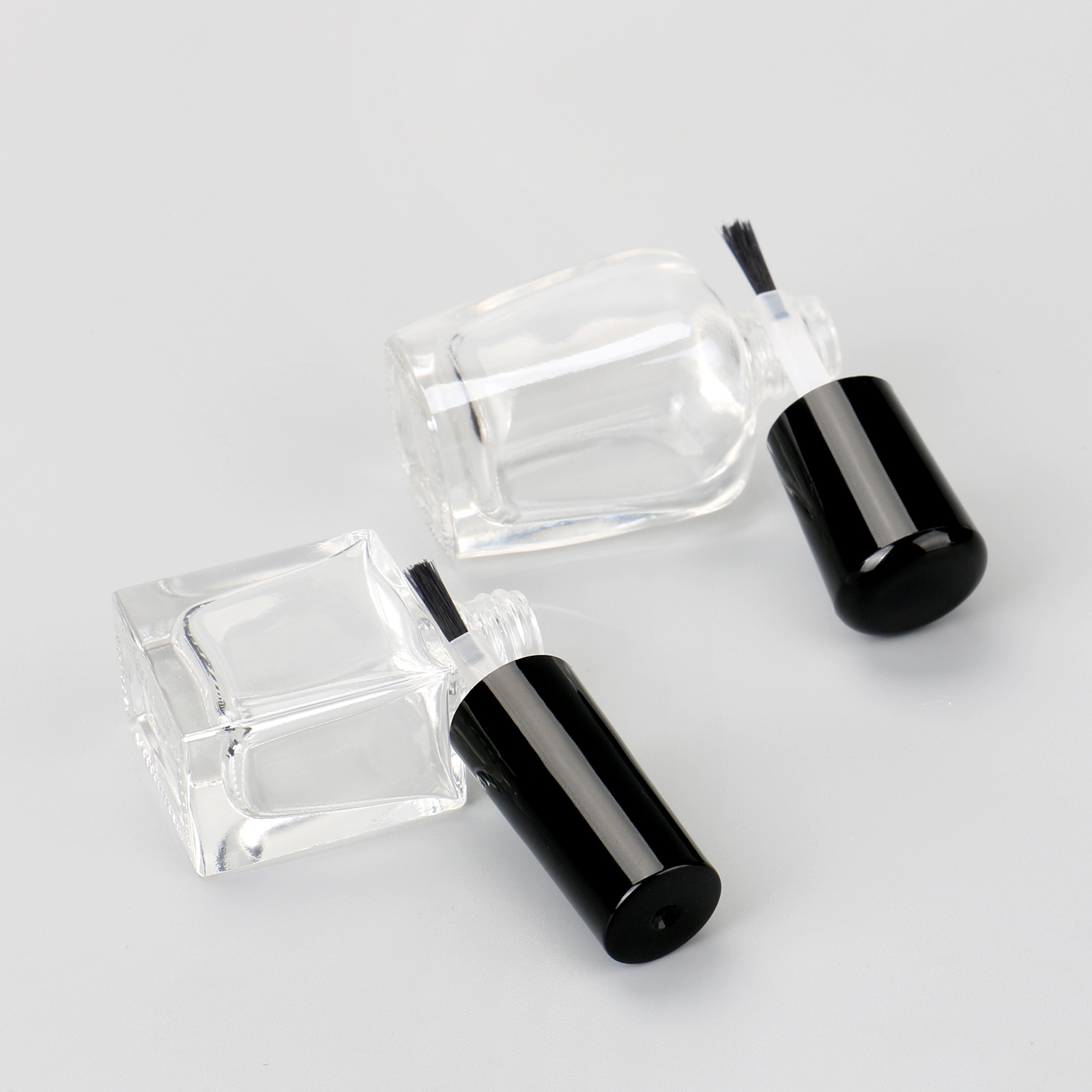 Empty Nail Polish Glass Bottles Square Bottom Shape Transparent 10ml Nail Polish Bottle With Plastic Brush And Black Cap