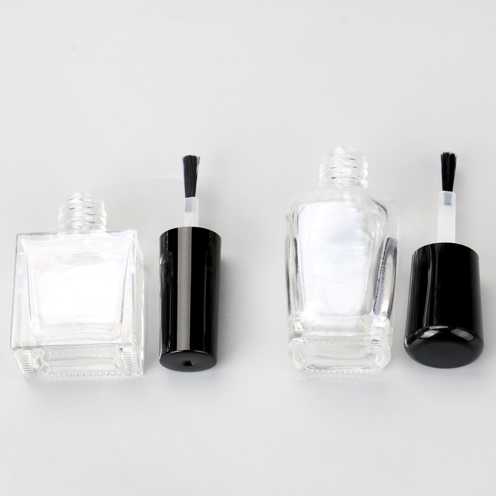 Empty Nail Polish Glass Bottles Square Bottom Shape Transparent 10ml Nail Polish Bottle With Plastic Brush And Black Cap