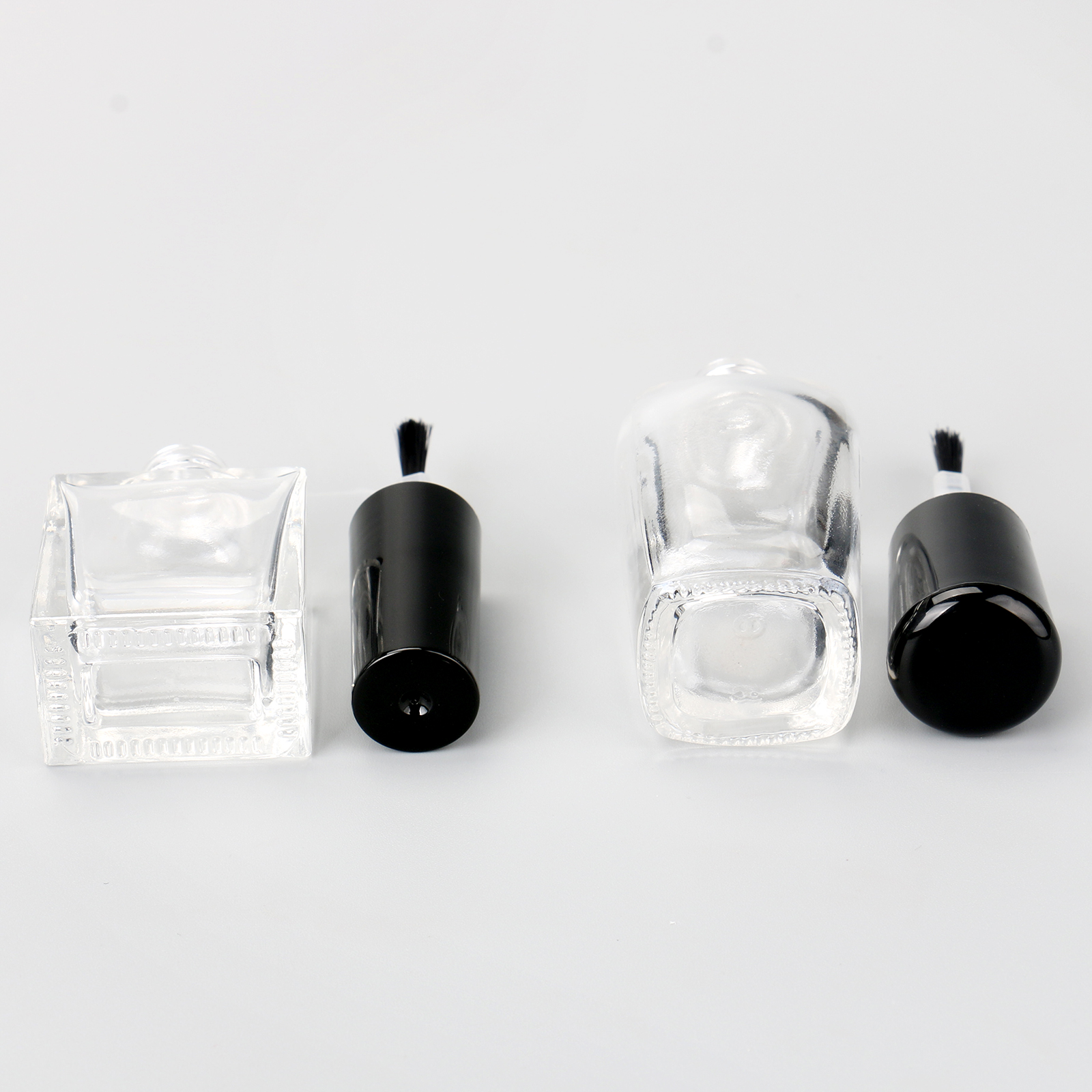 Empty Nail Polish Glass Bottles Square Bottom Shape Transparent 10ml Nail Polish Bottle With Plastic Brush And Black Cap