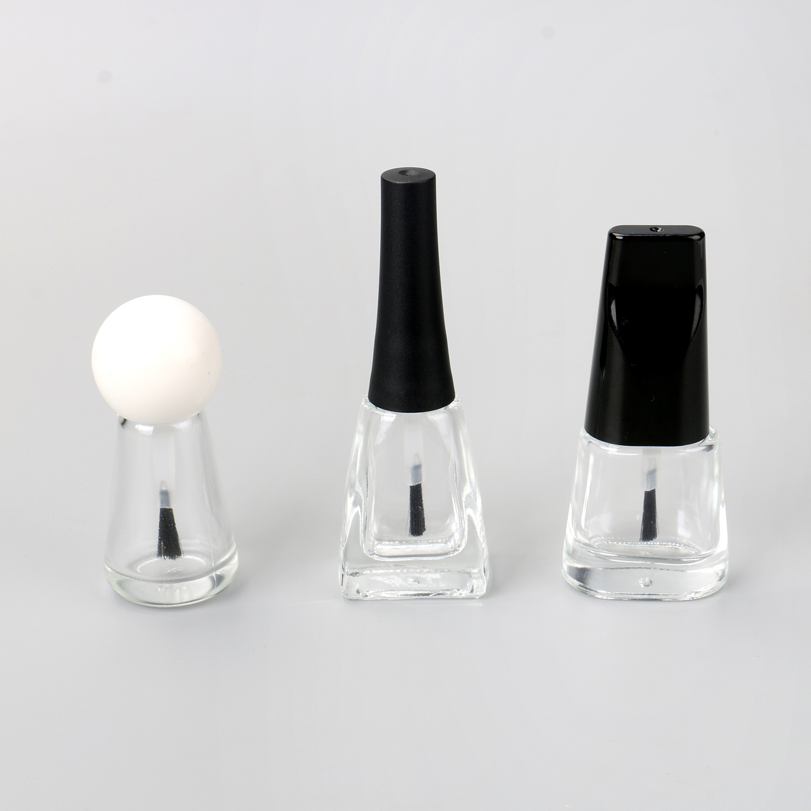 Refillable 8ml Tapered Unique Design Empty Clear Glass Nail Polish Bottle With Brush And Decorative Cap