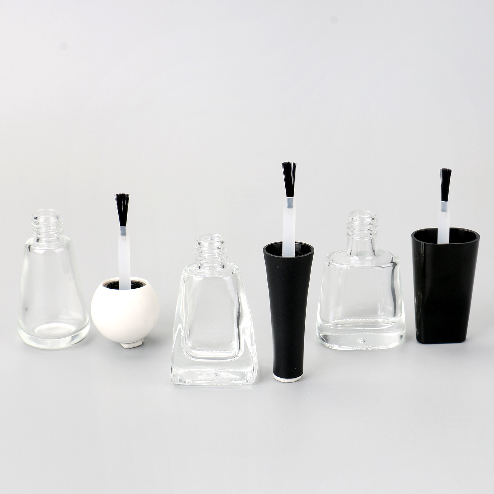 Refillable 8ml Tapered Unique Design Empty Clear Glass Nail Polish Bottle With Brush And Decorative Cap