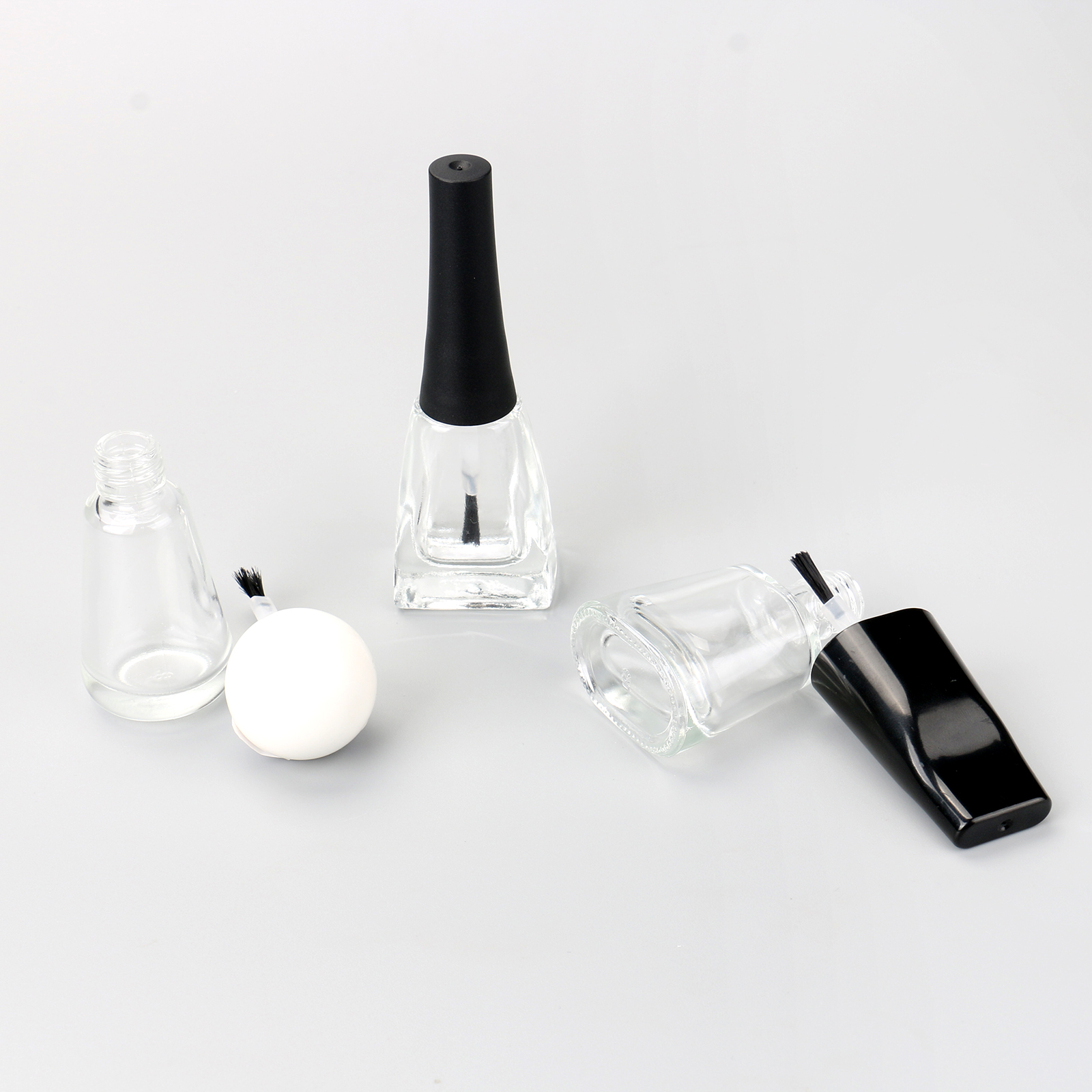 Refillable 8ml Tapered Unique Design Empty Clear Glass Nail Polish Bottle With Brush And Decorative Cap