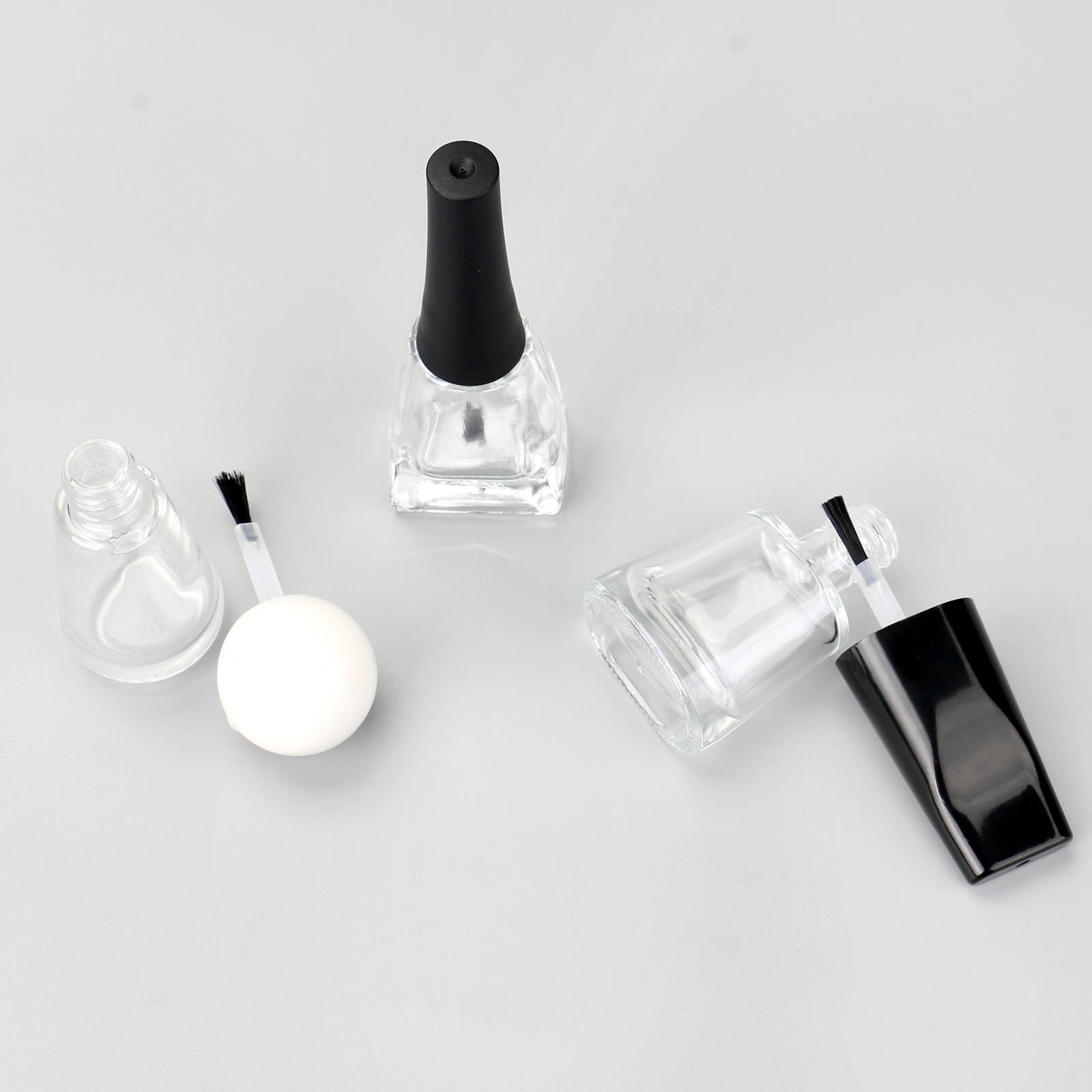 Refillable 8ml Tapered Unique Design Empty Clear Glass Nail Polish Bottle With Brush And Decorative Cap