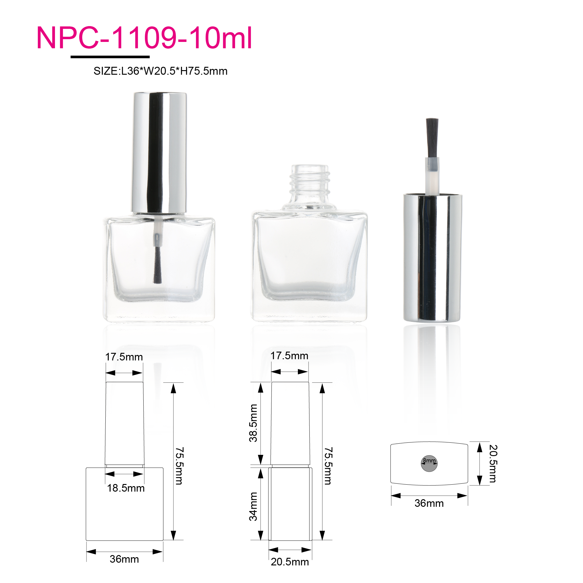 Customized Logo 7ml 10ml Silver Caps Empty UV Gel Nail Polish Clear Glass Bottle With Black Brush