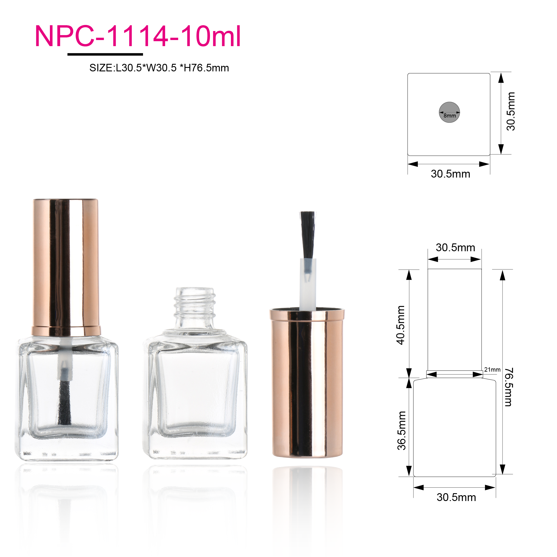 Transparent Luxury Empty 10ml 12ml Rectangular Glass Bottles UV Gel Nail Polish Bottle With Gold Cap