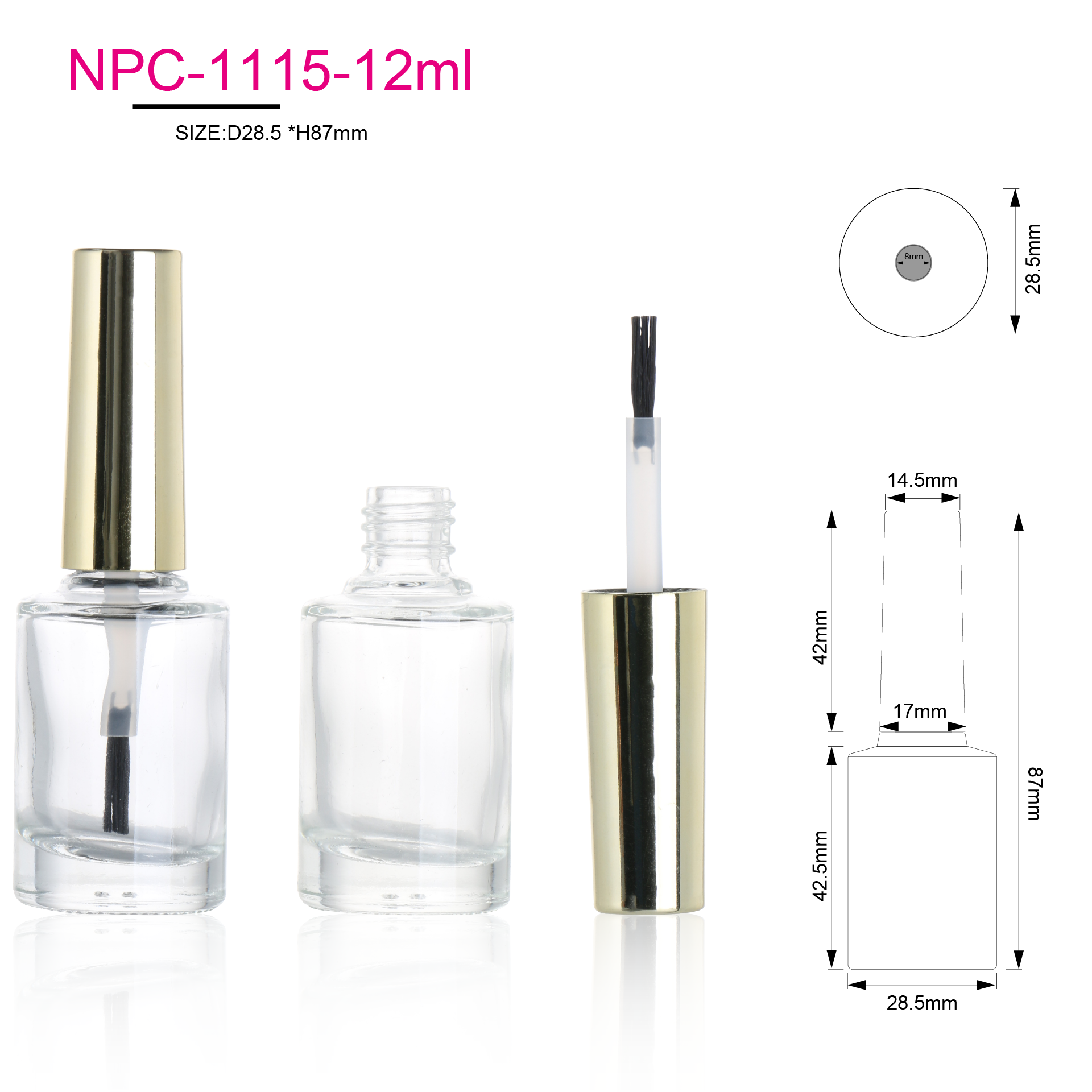 Transparent Luxury Empty 10ml 12ml Rectangular Glass Bottles UV Gel Nail Polish Bottle With Gold Cap