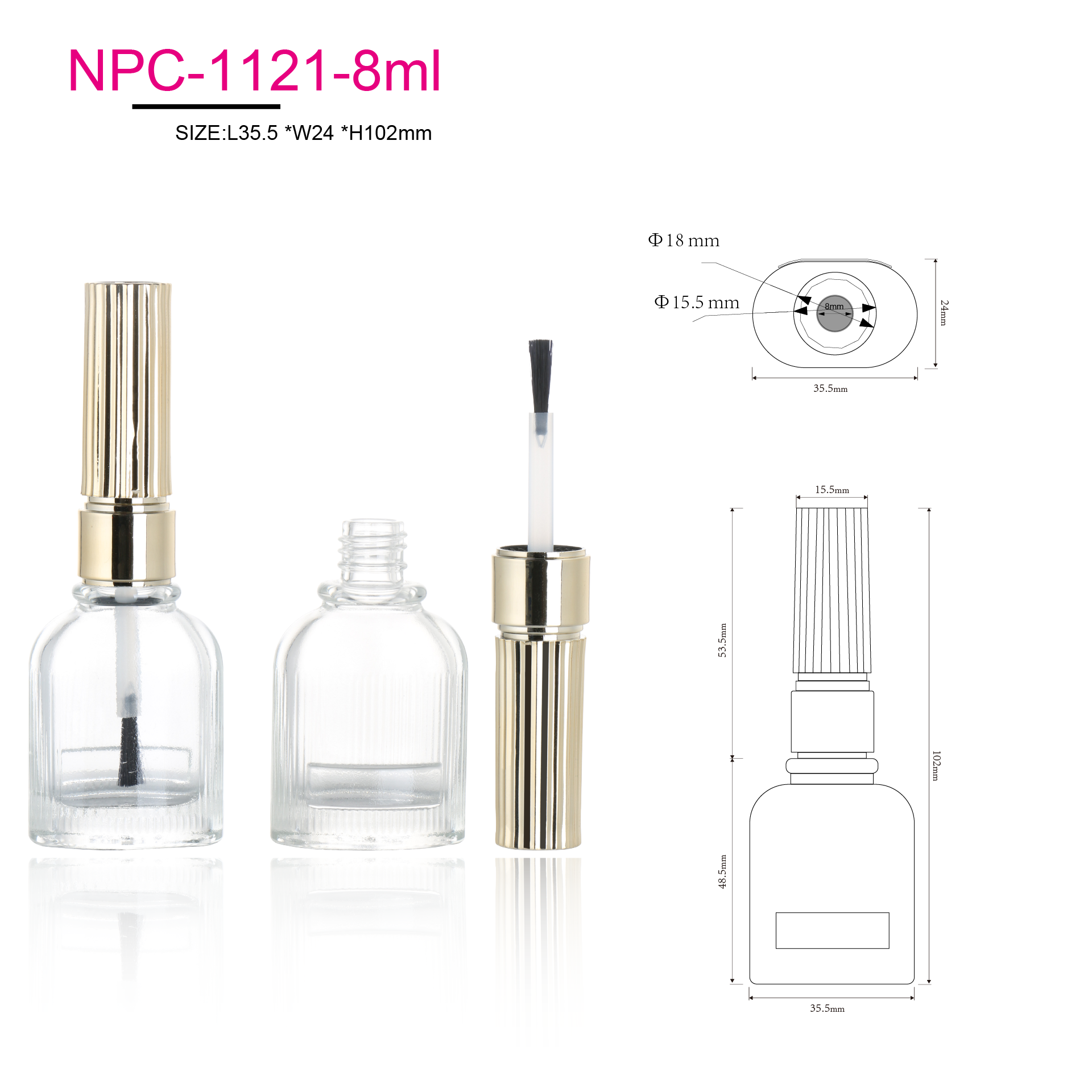 Custom Luxury 8ml 10ml Color Coated UV Gel Glass Empty Nail Polish Bottle With Electroplated Gold Cap