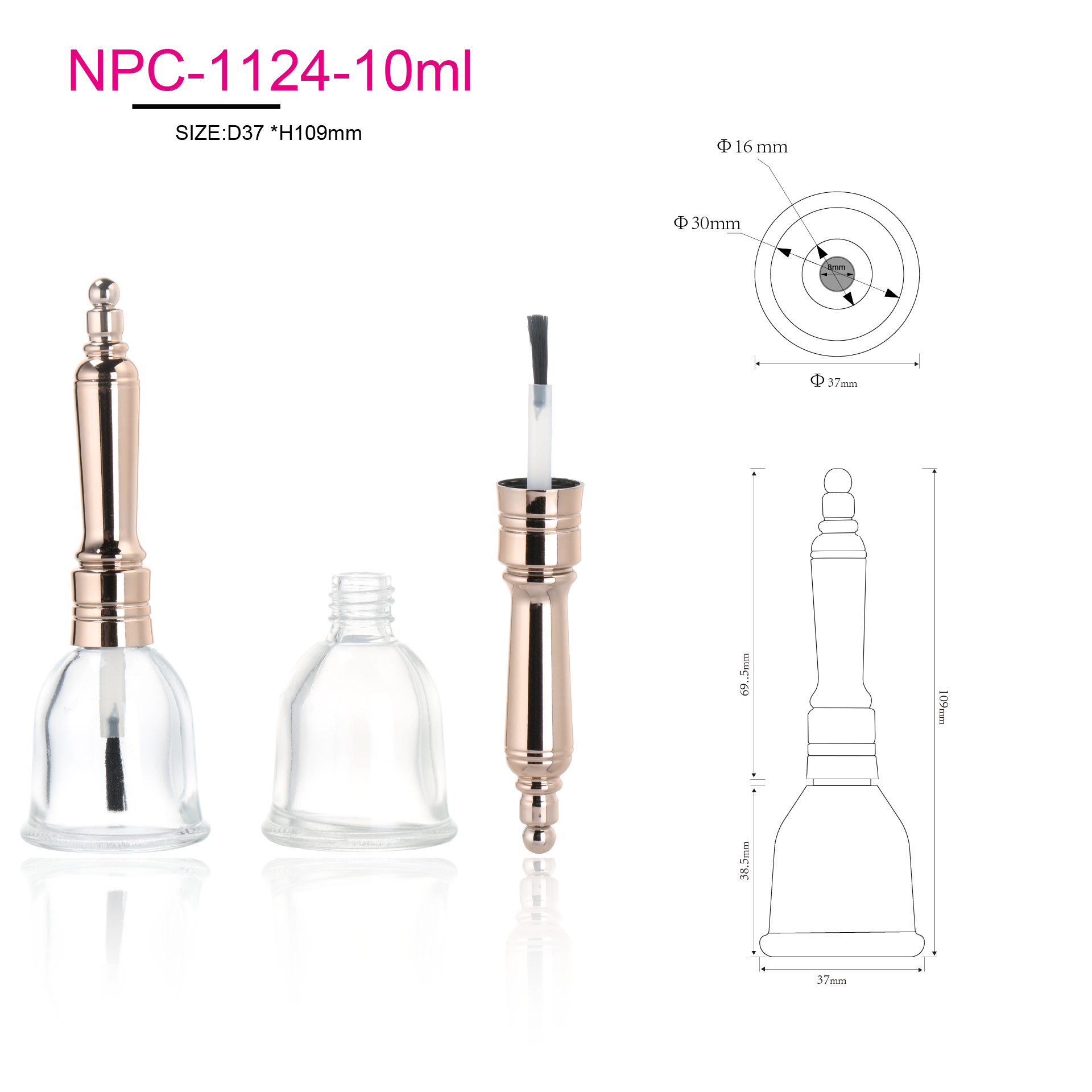 Custom Luxury 8ml 10ml Color Coated UV Gel Glass Empty Nail Polish Bottle With Electroplated Gold Cap