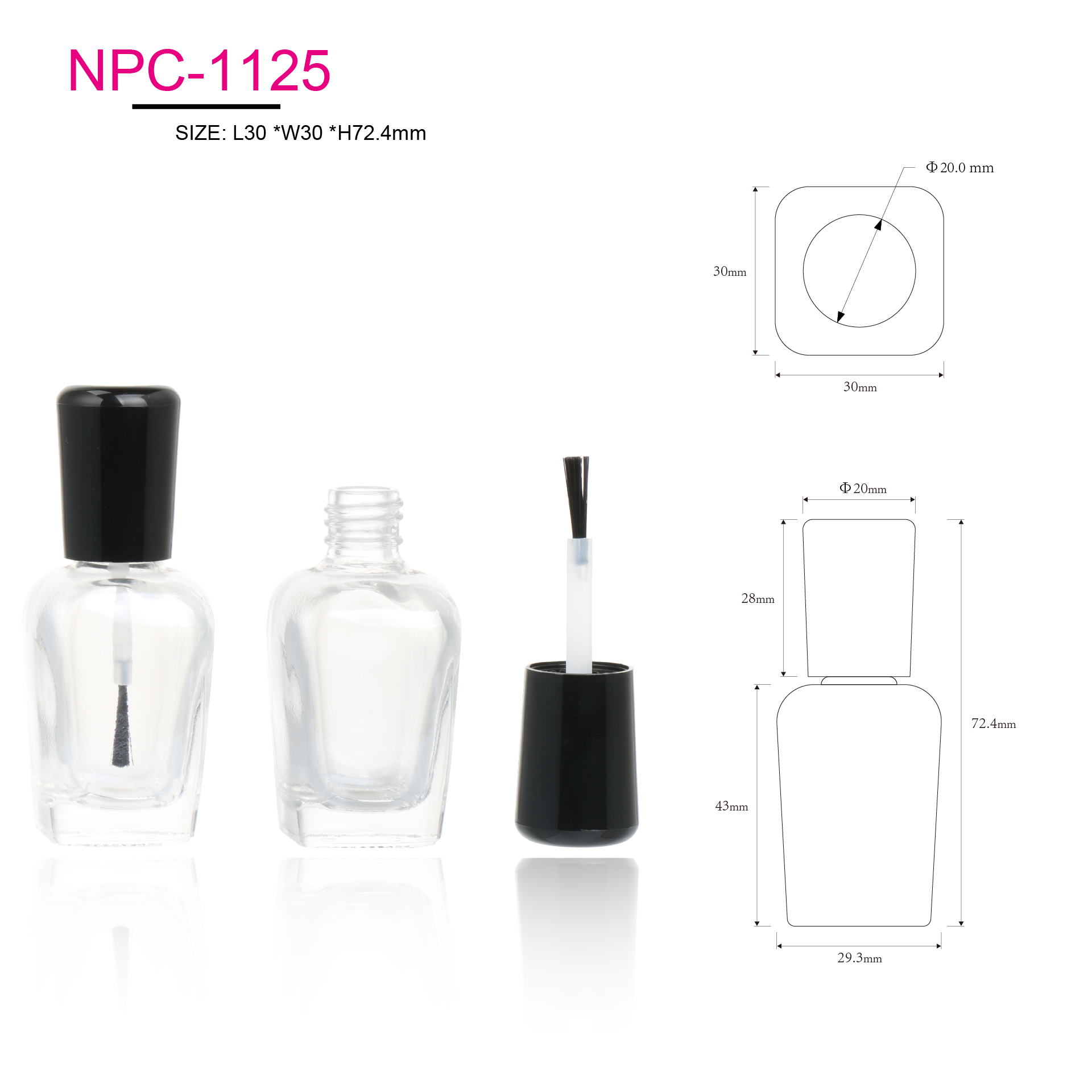 Empty Nail Polish Glass Bottles Square Bottom Shape Transparent 10ml Nail Polish Bottle With Plastic Brush And Black Cap