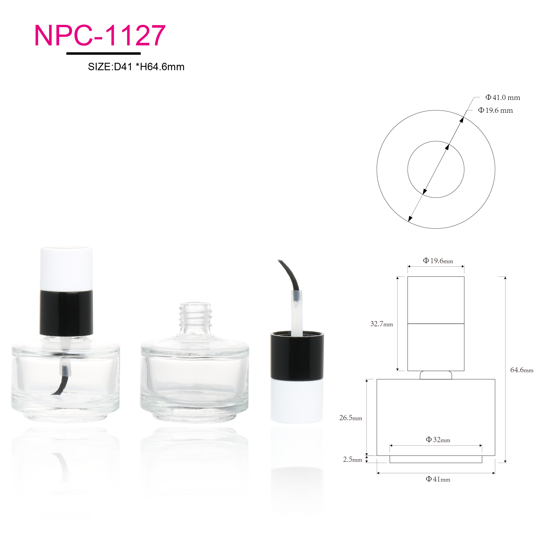 Customized Small Empty 8ml Clear Glass Nail Art UV Gel Bottle Cosmetic Round Nail Polish Bottle With Brush