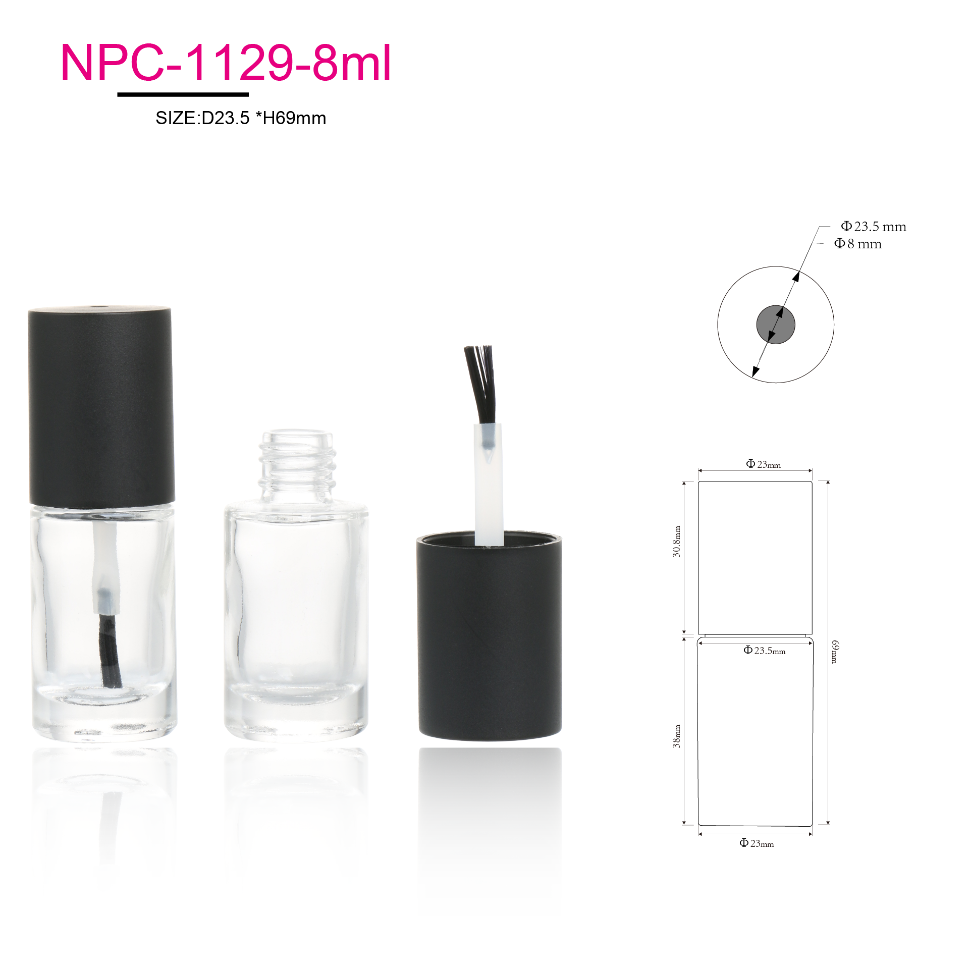 Customized Small Empty 8ml Clear Glass Nail Art UV Gel Bottle Cosmetic Round Nail Polish Bottle With Brush