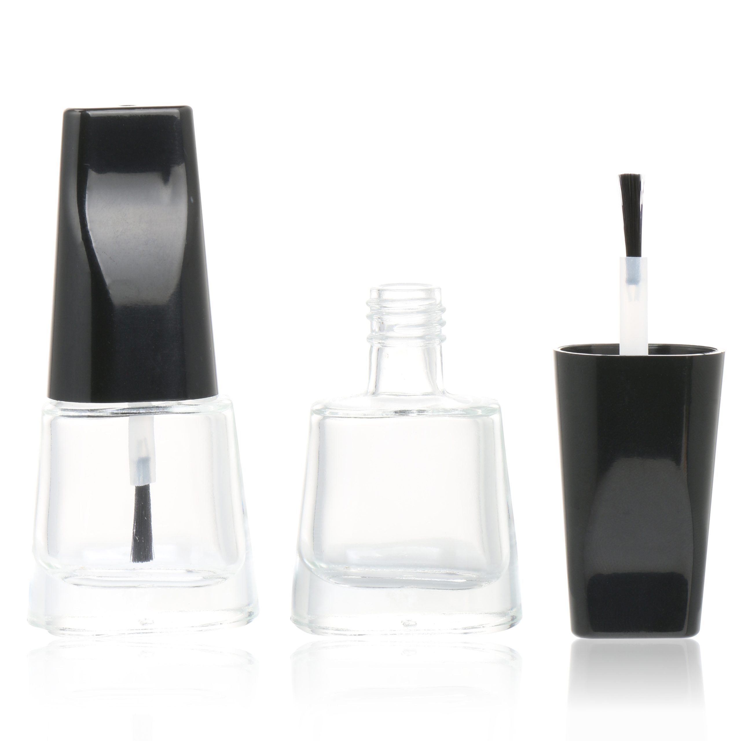 Refillable 8ml Tapered Unique Design Empty Clear Glass Nail Polish Bottle With Brush And Decorative Cap