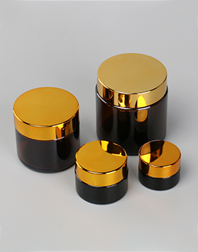 Round Face Eye Cream Body Mask Container 5g 10g 50g 100g Amber Glass Cosmetic Jars With Gold Lid