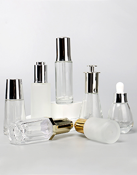 Push Button Flat Shoulder 20ml 30ml Essential Oil Bottle Clear Frosted Cosmetic Glass Dropper Bottles With Gold Silver Cap