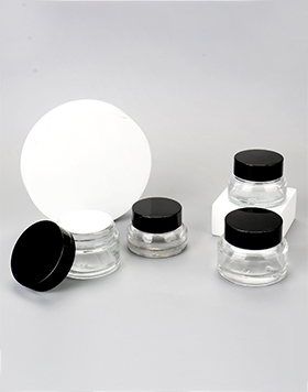 Transparent Inclined Shoulder Container 15g 30g Empty Slanted Shoulder Glass Face Cream Eye Cream Jars With Black Lid