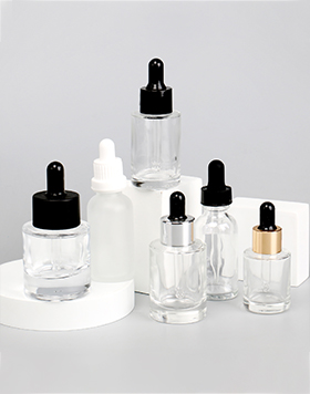 Luxury Clear Frosted 1oz 30ml Round Flat Shoulder Cylinder Glass Skin Care Serum Dropper Bottle For Essential Oil