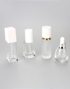 Essential Oil Glass Bottle Skincare Cream Lotion Bottle 30ml Clear Frosted Glass Cosmetic Packaging Bottle Set