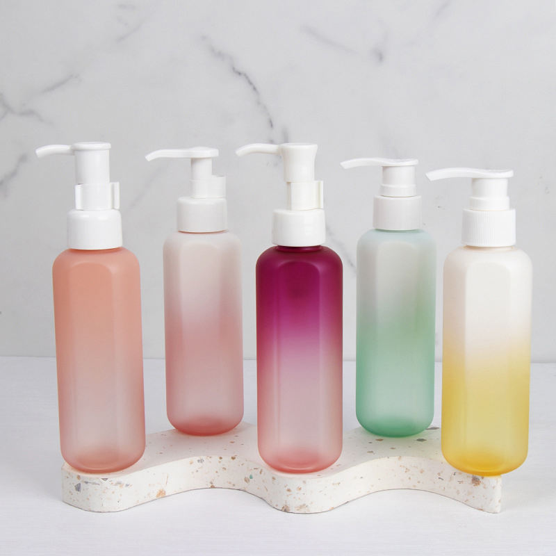 150ml Transparent Gradient Fruit Color PET Plastic Facial Cleansing Bottle Toner Makeup Remover Oil Pump Bottles