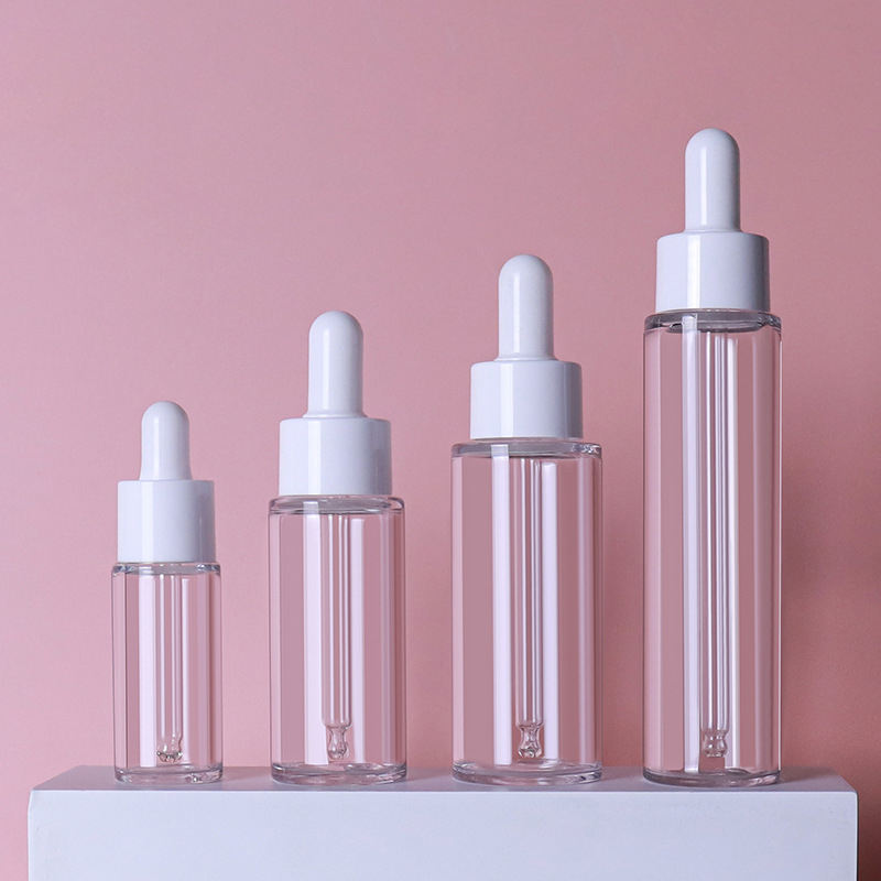 Empty 15ml 30ml 50ml 60ml Transparent Flat Shoulder PET Plastic Bottles Essence Skin Care Serum Dropper Bottles