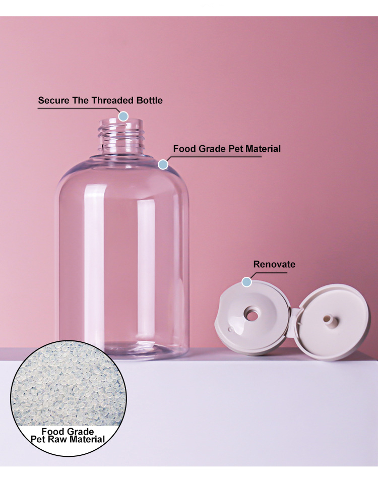 250ml 300ml Clear PET Plastic Round Squeeze Plastic Bottle With Flip Top Cap For Shampoo Conditioner Body Wash Lotion