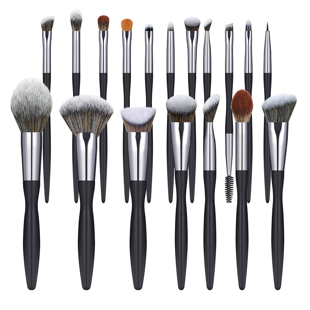 Best Seller Professional 16pcs Private Label Makeup Brush Set Custom Black Handle Synthetic Hair Makeup Brushes With Brush Bag