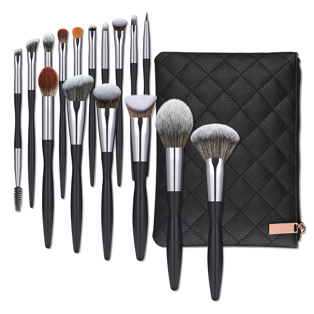 Best Seller Professional 16pcs Private Label Makeup Brush Set Custom Black Handle Synthetic Hair Makeup Brushes With Brush Bag