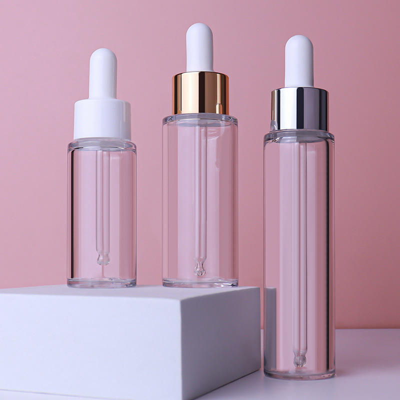 Empty 15ml 30ml 50ml 60ml Transparent Flat Shoulder PET Plastic Bottles Essence Skin Care Serum Dropper Bottles