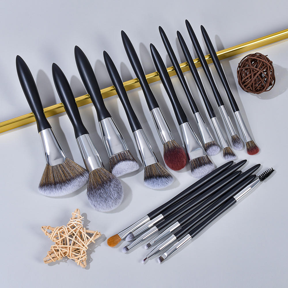 Best Seller Professional 16pcs Private Label Makeup Brush Set Custom Black Handle Synthetic Hair Makeup Brushes With Brush Bag