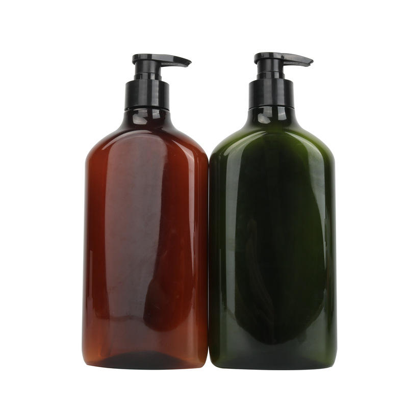 Custom Round Square Flat Green Amber Color Empty 500ml Liquid Soap Shampoo Body Wash Lotion Pump PET Plastic Bottle