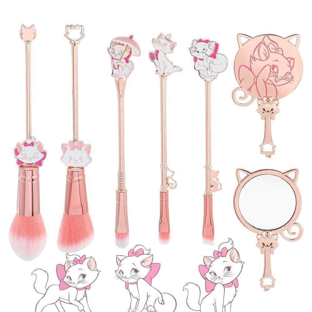 Cartoon Character Marie Cat The Aristocats Makeup Brushes Set Pink Rose Gold Blush Eye Shadow Brush With Mirror For Girls Gift