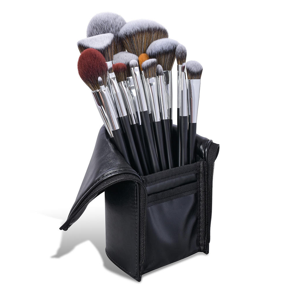 Best Seller Professional 16pcs Private Label Makeup Brush Set Custom Black Handle Synthetic Hair Makeup Brushes With Brush Bag