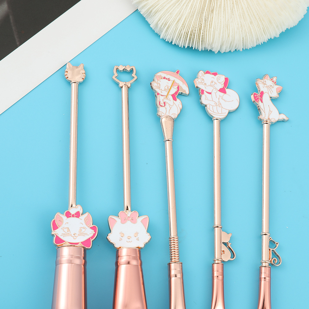 Cartoon Character Marie Cat The Aristocats Makeup Brushes Set Pink Rose Gold Blush Eye Shadow Brush With Mirror For Girls Gift