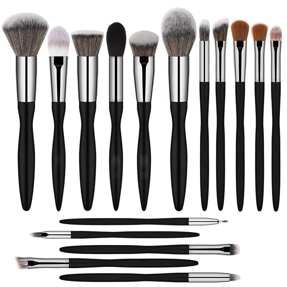 Best Seller Professional 16pcs Private Label Makeup Brush Set Custom Black Handle Synthetic Hair Makeup Brushes With Brush Bag