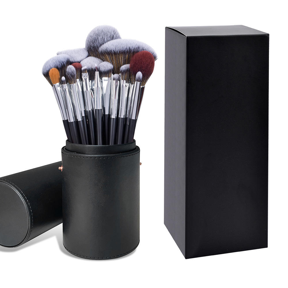 Best Seller Professional 16pcs Private Label Makeup Brush Set Custom Black Handle Synthetic Hair Makeup Brushes With Brush Bag