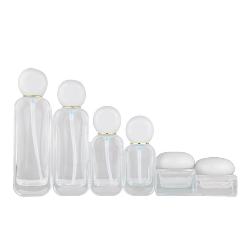 Clear Empty 30ml 50ml 100ml 120ml Cream Cosmetic Glass Jar Lotion Pump Glass Bottle Luxury Flat Square Skincare Packaging Set