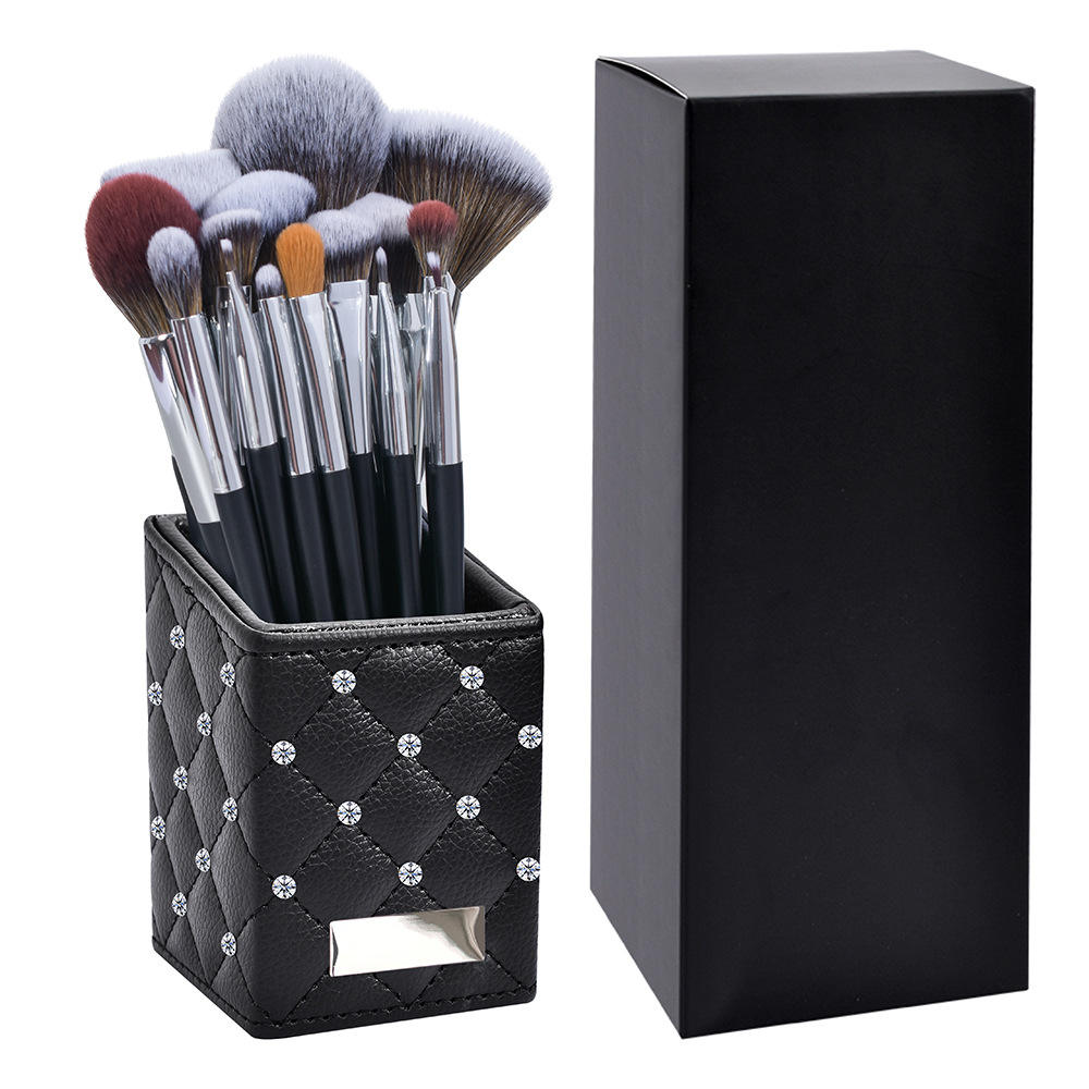 Best Seller Professional 16pcs Private Label Makeup Brush Set Custom Black Handle Synthetic Hair Makeup Brushes With Brush Bag