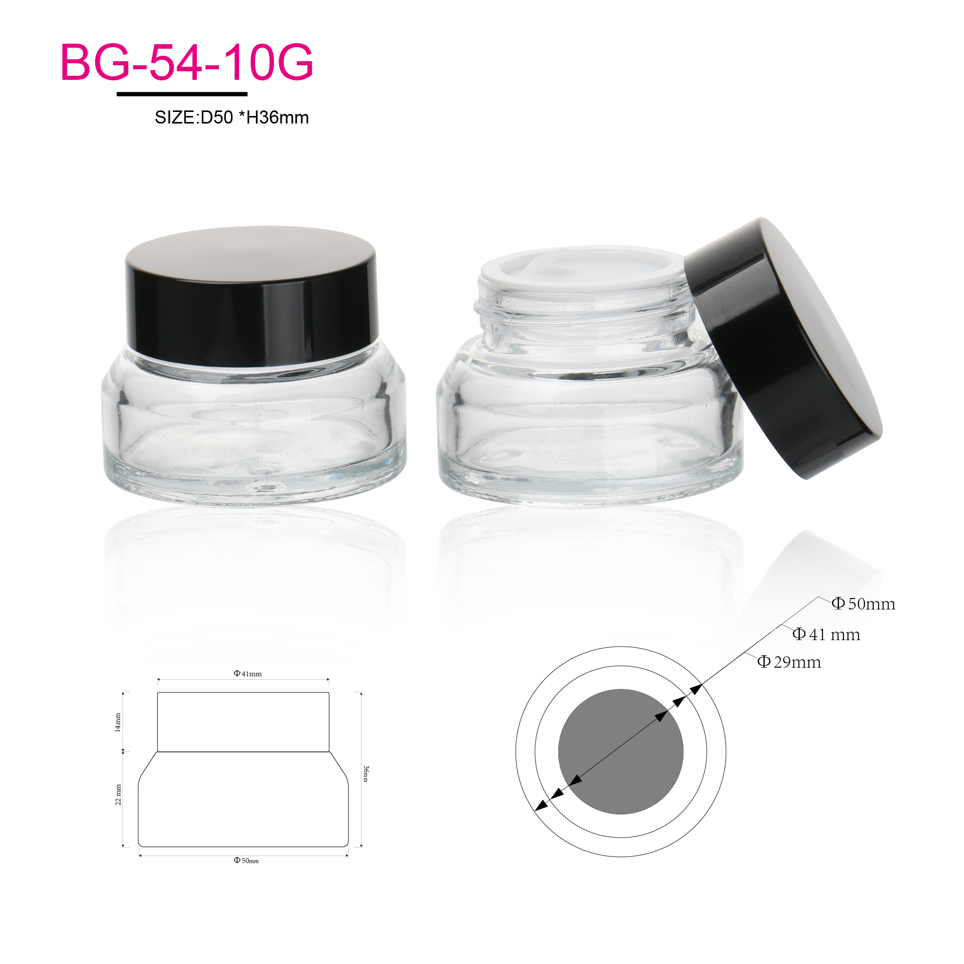 Transparent Inclined Shoulder Container 15g 30g Empty Slanted Shoulder Glass Face Cream Eye Cream Jars With Black Lid