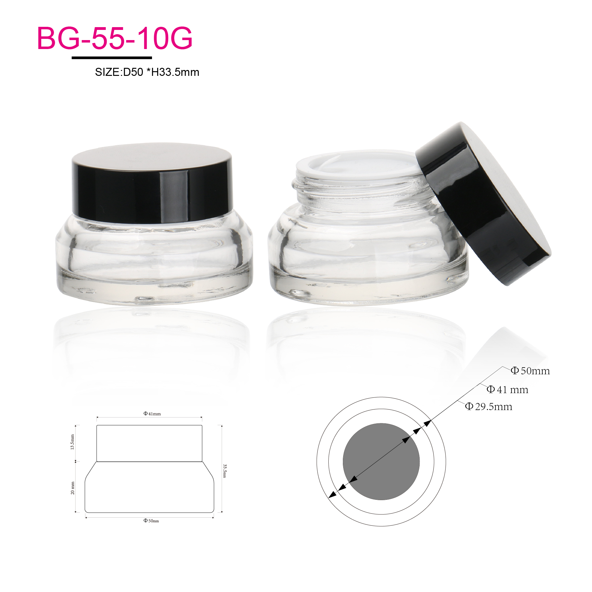 Transparent Inclined Shoulder Container 15g 30g Empty Slanted Shoulder Glass Face Cream Eye Cream Jars With Black Lid