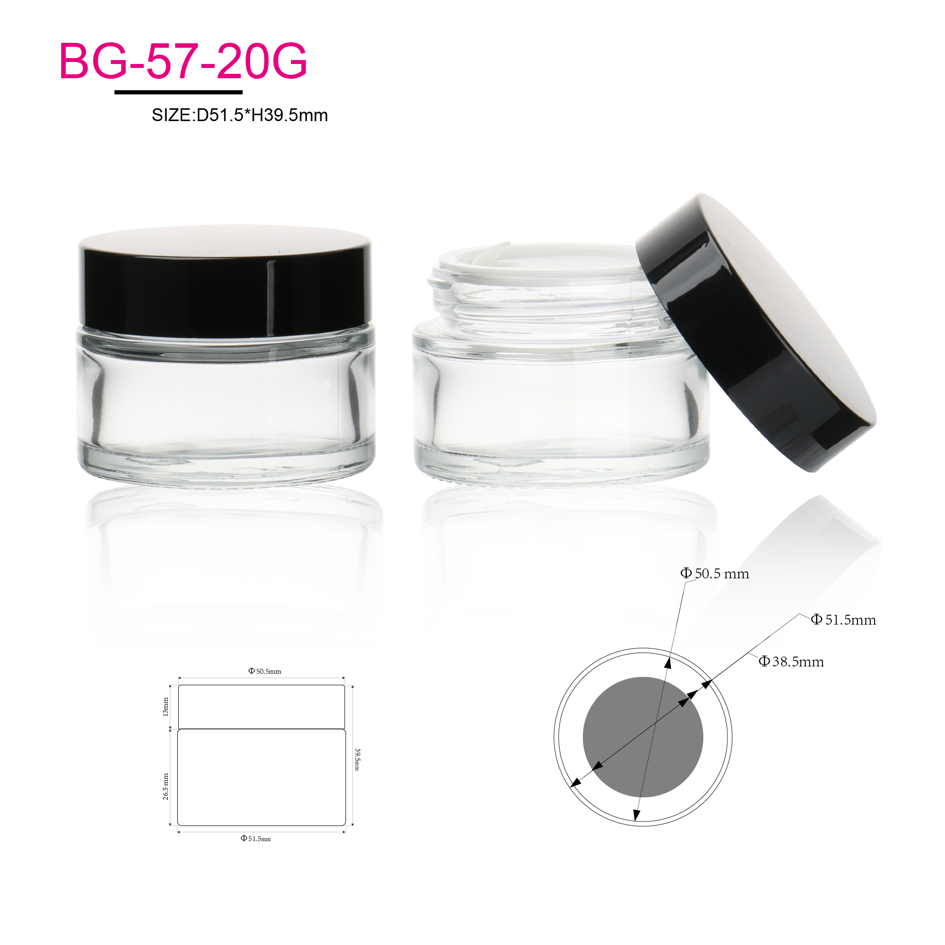 Transparent Inclined Shoulder Container 15g 30g Empty Slanted Shoulder Glass Face Cream Eye Cream Jars With Black Lid