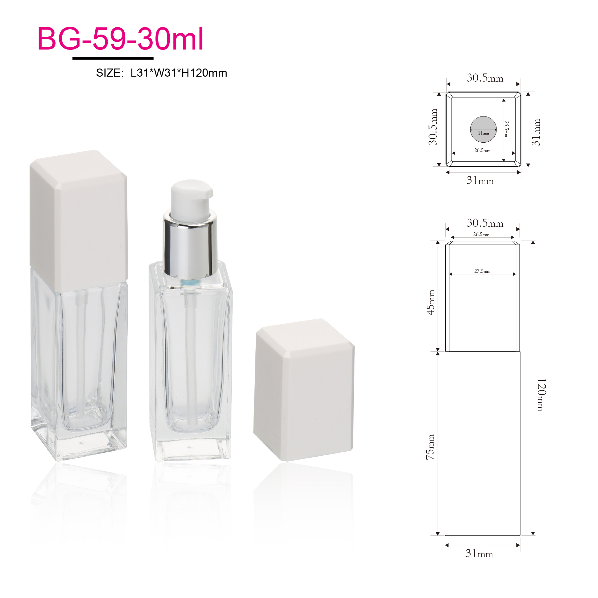 Essential Oil Glass Bottle Skincare Cream Lotion Bottle 30ml Clear Frosted Glass Cosmetic Packaging Bottle Set