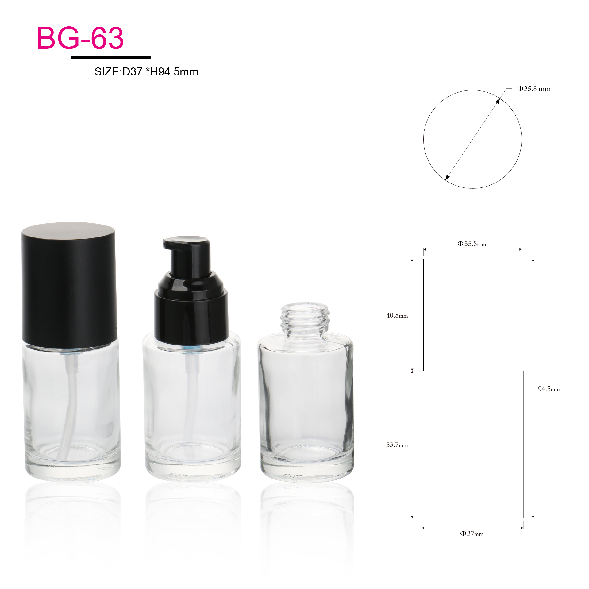 Cosmetic Packaging Container Empty Skincare Set Bottle Transparent Glass Lotion Serum Pump Bottle With Black Lid