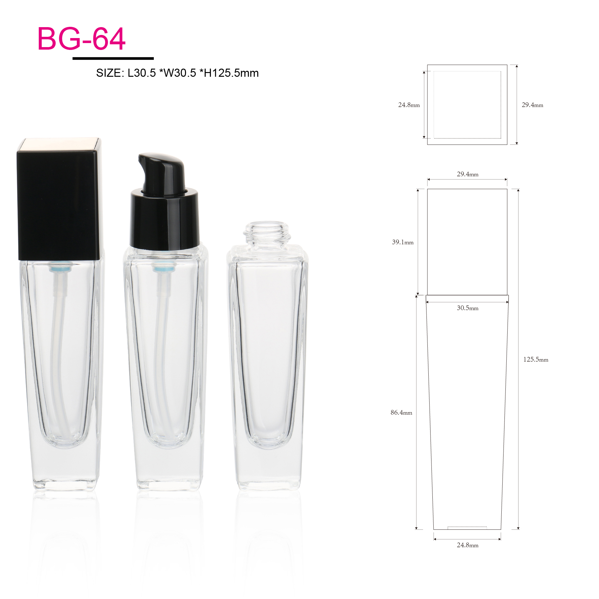 Cosmetic Packaging Container Empty Skincare Set Bottle Transparent Glass Lotion Serum Pump Bottle With Black Lid