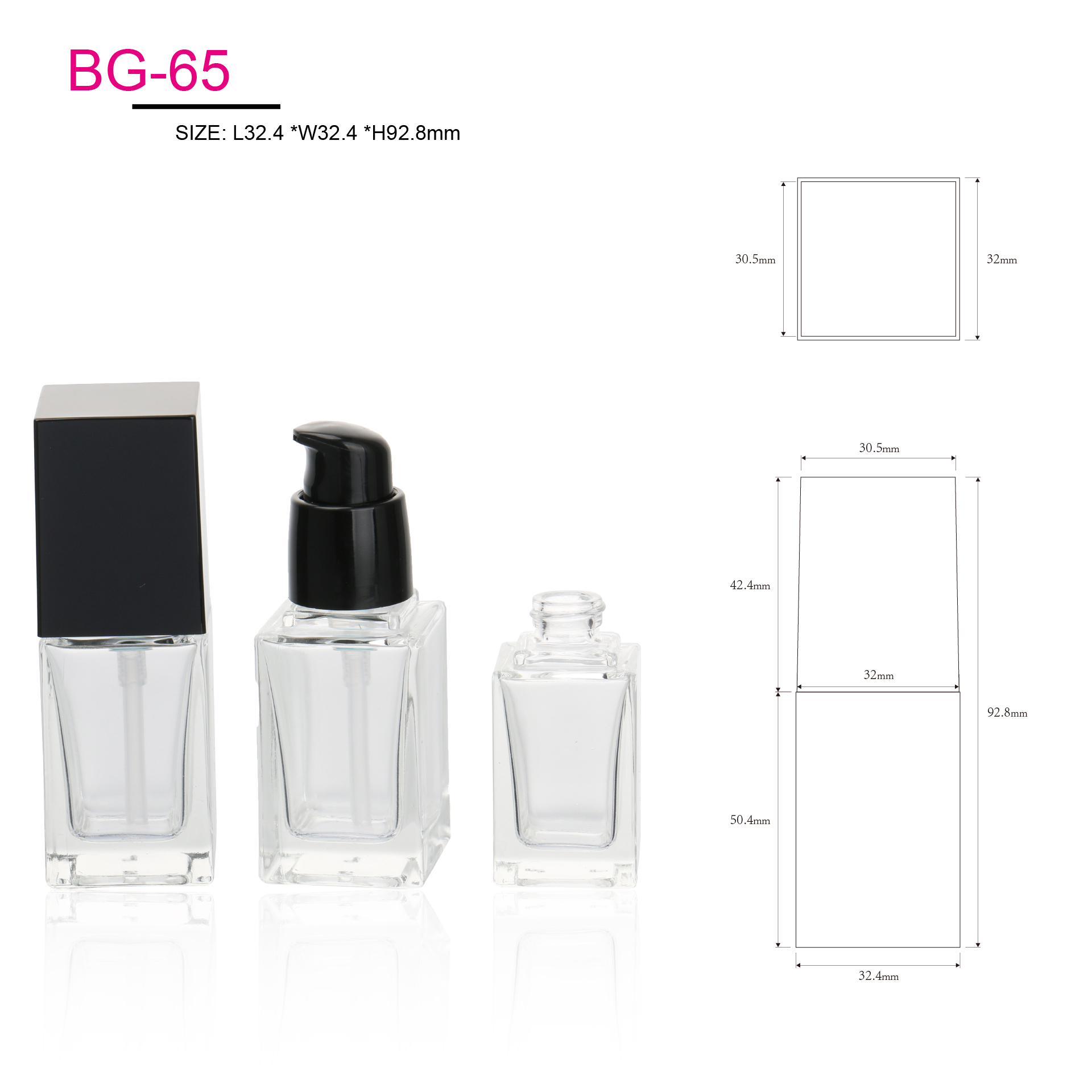 Cosmetic Packaging Container Empty Skincare Set Bottle Transparent Glass Lotion Serum Pump Bottle With Black Lid