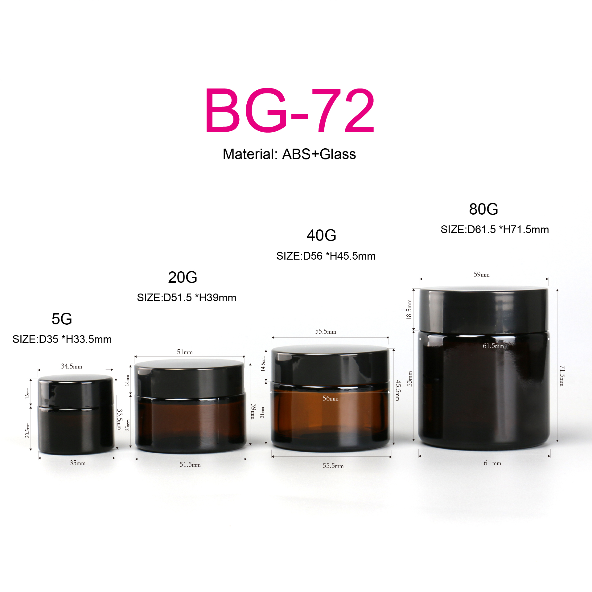 5g 10g 50g 100g Round Amber Face Cream Jar Brown Glass Cosmetic Candle Jar With Black Screw Plastic Cap