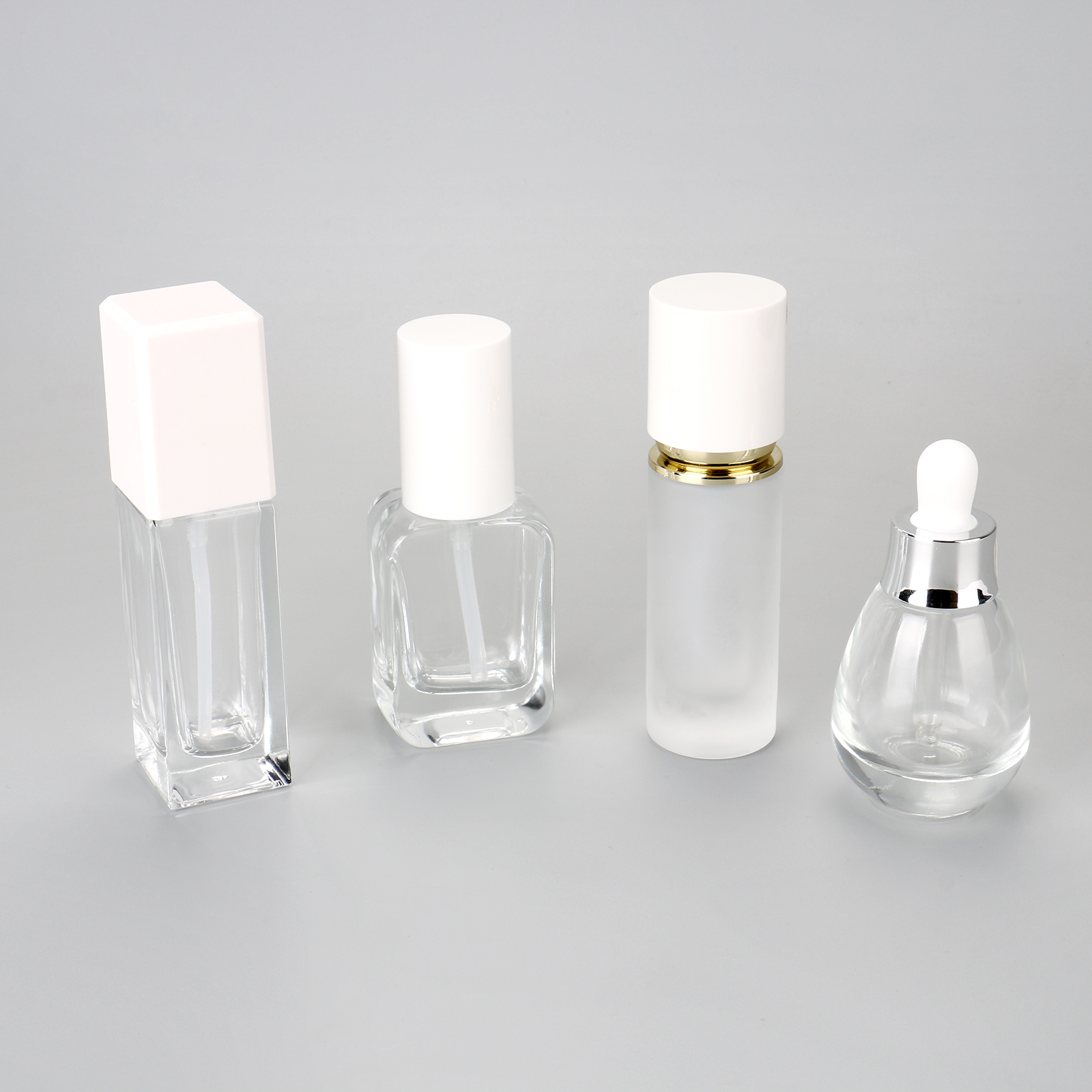 Essential Oil Glass Bottle Skincare Cream Lotion Bottle 30ml Clear Frosted Glass Cosmetic Packaging Bottle Set